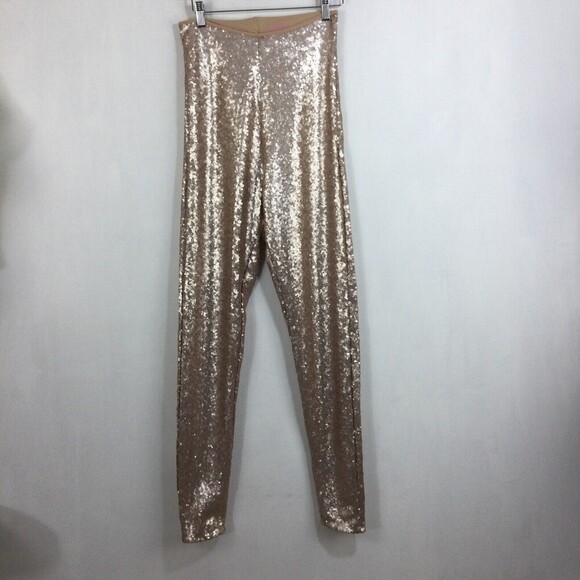 Commando High Waist Sliming Technology Sequin Leggings Champagne Blush Gold L - Picture 7 of 7